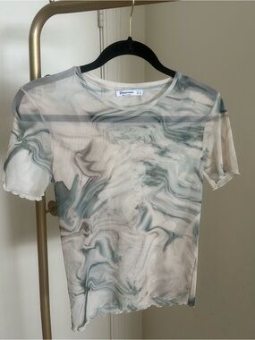 Stradivarius Marble Mesh Top Blue Gray Sheer Y2K Fairy Grunge Size M